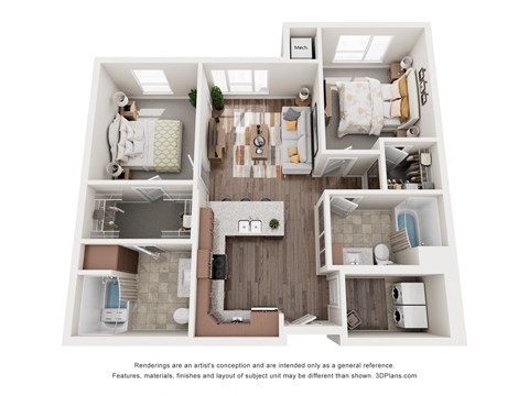 Floor plan for 2 beds, 2 baths, 994 sqft